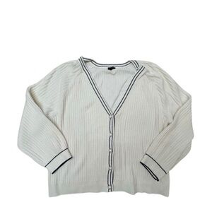 Talbots Cream with Black Stripe Trim Faux Pearl Button Front Cardigan Size‎ 3X
